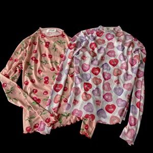 Nylon Apparel Mesh Tops Bundle Cherry & Conversation Heart Print Mock Neck M‎